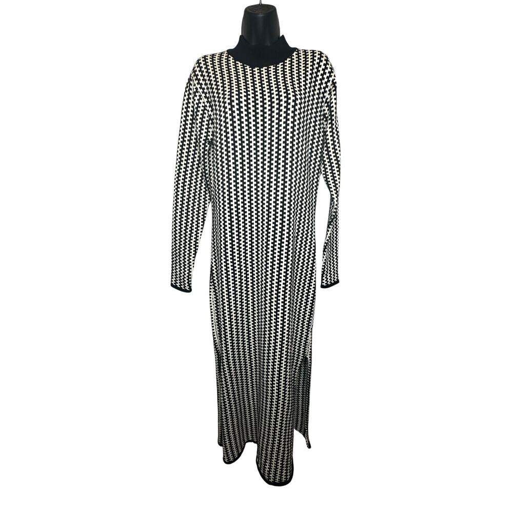 Ollari White & Black long sleeve mock neck Sweater Dress Women's Size L NWT
